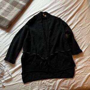 Anthropologie Moth Vallon High-Low Black Wool Blend Ribbon Tie Wrap Cardigan